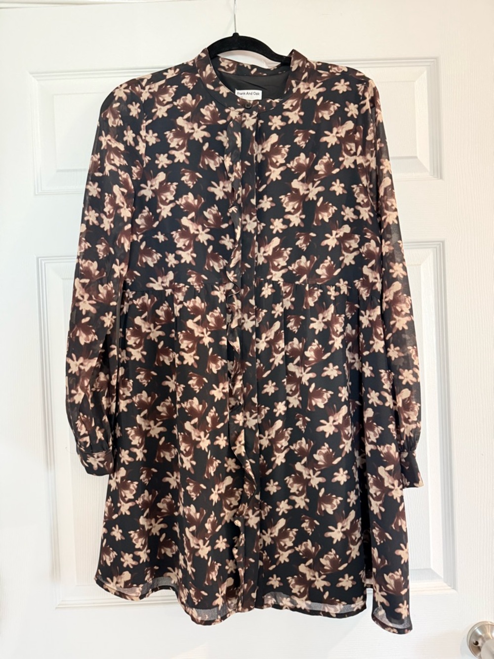 Frank & Oak: Women’s Long Sleeve Floral Chiffon-Like Mini Dress